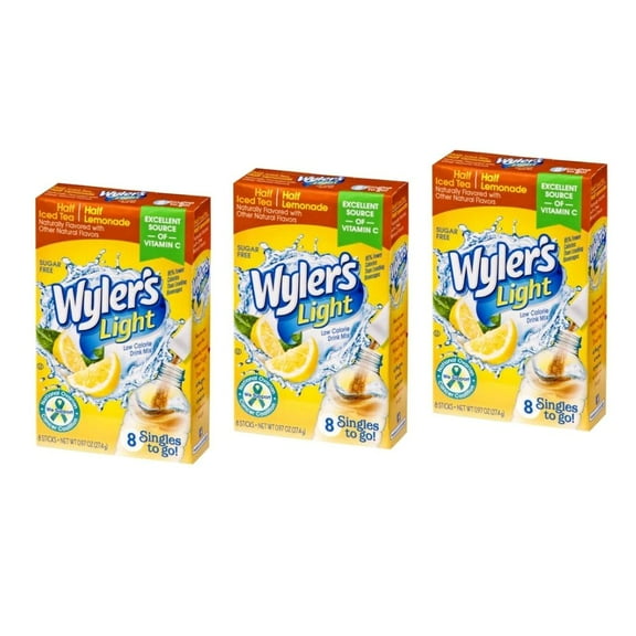 Wyler's Light Half Iced Tea/ Half Lemonade Singles To Go Drink Mix, 0.97 oz, 8 CT (Pack-3)
