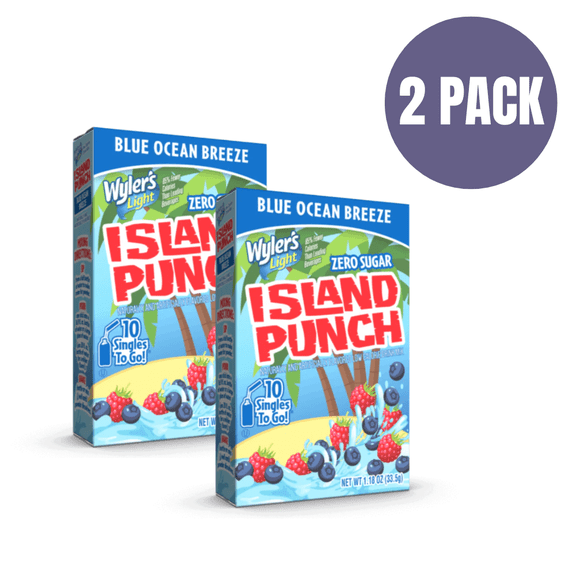 Wyler's Light Island Punch Blue Ocean Breeze Singles To Go Drink Mix, 20 Packets (Pack of 2 Boxes) - Zero Sugar, Low Calorie Water Flavoring Enhanced with Vitamin C, Gluten-Free & Caffeine-Free
