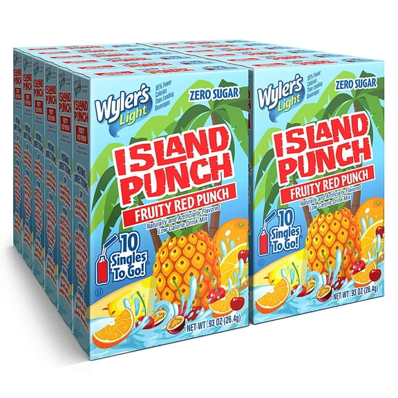 Wyler?s Light Island Punch Singles To Go, Fruity Red Punch, 10-Count per Box (12 Pack) - Low Calorie Powdered Drink Mixes, Caffeine Free, Gluten Free, and Zero Sugar