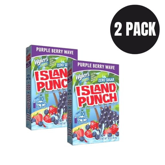 Wyler's Light Island Punch Purple Berry Wave Singles To Go Drink Mix, 20 Packets (Pack of 2 Boxes) - Zero Sugar, Low Calorie Water Flavoring Enhanced with Vitamin C, Gluten-Free & Caffeine-Free