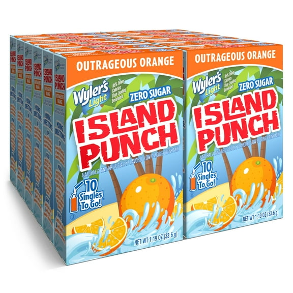 Wyler's Light Island Punch Singles To Go, Water Drink Mix, Outrageous Orange, 10 Count, Pack Of 12 (120 Single Servings)