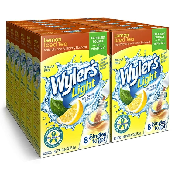 Wyler's Light Lemon Iced Tea, Singles To Go Powder Packets, Water Drink Mix, 96 Single Servings (Pack of 12)