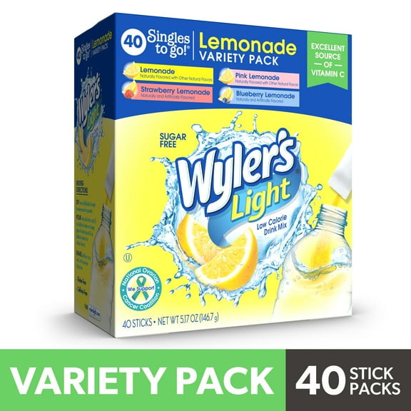Wyler's Light Lemonade Powder Mix, Singles To Go Variety Pack, 4 Flavors, 40 Count