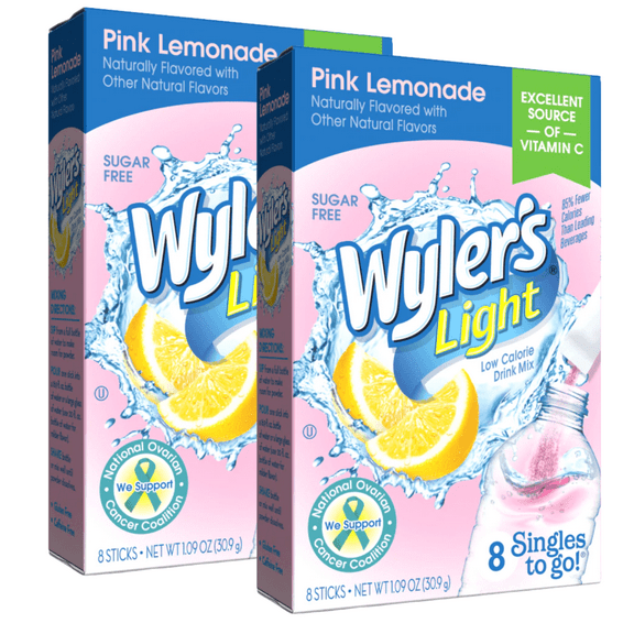 Wyler's Light Pink Lemonade Singles To Go Powdered Drink Mix, Sugar-Free and Non-Carbonated Citrusy Flavored Water Enhancer Water Beverages 2 Boxes, 8 Sachet per Box - 16 Total Servings