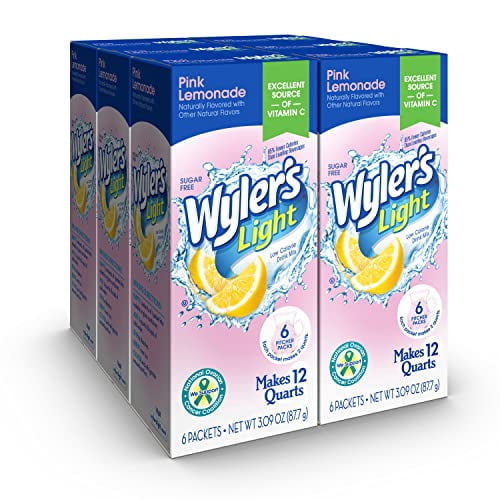 Wyler's Light Pitcher Packs, Water Drink Mix, Pink Lemonade, 6 Boxes