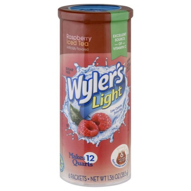 Wyler's Light Raspberry Iced Tea Low Calorie Drink Mix, 6 count, 1.36 oz