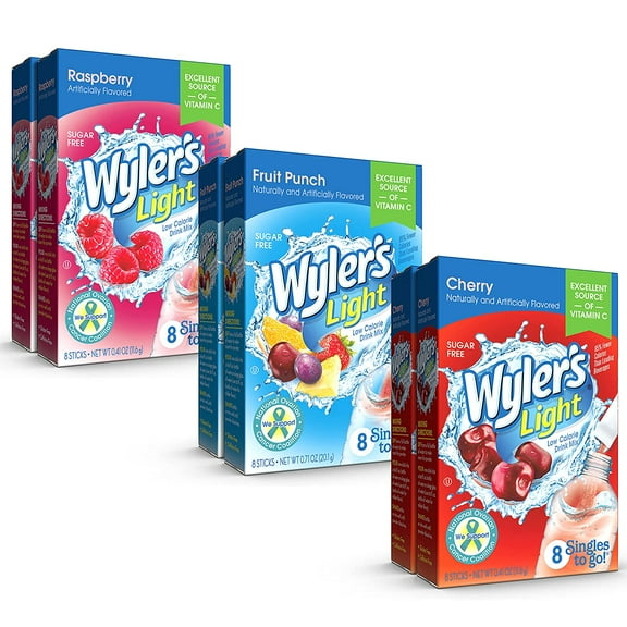 Wyler's Light STG Drink Mix Variety Pack, 2 Raspberry, 2 Cherry, 2 Fruit Punch, 1 CT