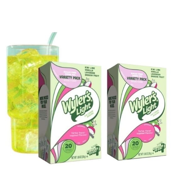 Wyler's Light Singles to Go Powder Drink Mix Variety Pack (2 Boxes, 40 Packets Total), Kiwi Lime, Vanilla, Lavender, Dragon Fruit, Sugar-Free, Caffeine-Free, On-the-Go Hydration