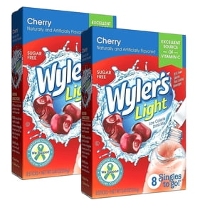 Wyler's Light Singles To Go Powder Drink Mix Zero Sugar, Low-Calorie Cherry Fruity Flavored On The Go Water Enhancer Mix Packets for Lunch Picnics Outdoor Beverages 2 Boxes (16 Servings)