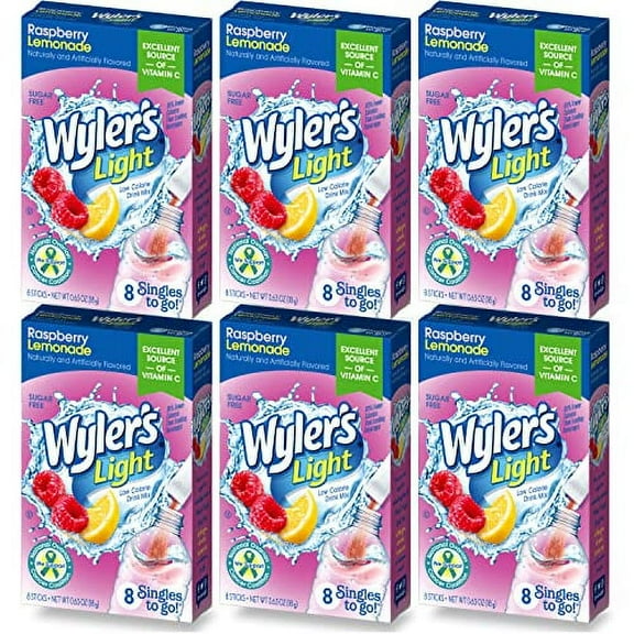 Wyler's Light Singles To Go Drink Mix, Raspberry Lemonade, 6 Pack (48 Drink Sticks Total)