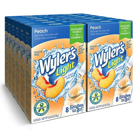 Wyler's Light Singles To Go Peach Drink Mix, 0.63 Ounce (Pack of 12)