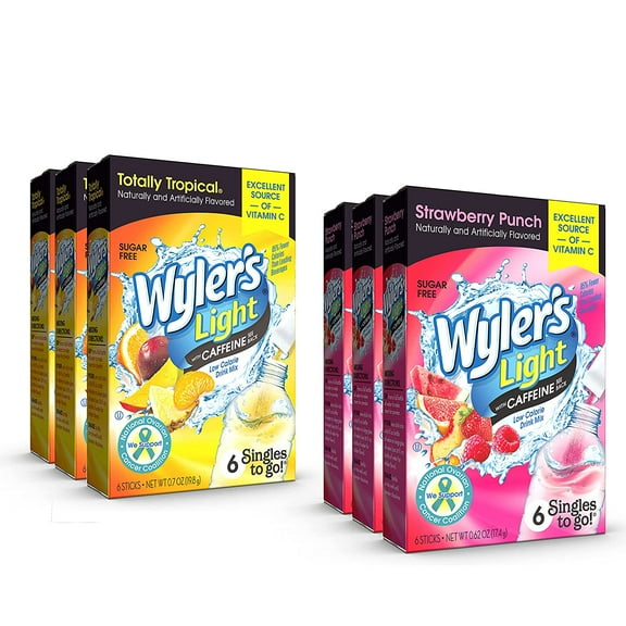 Wyler's Light Singles To Go Powder Drink Mix, 3 Totally Tropical, 3 Strawberry Punch, Variety Pack
