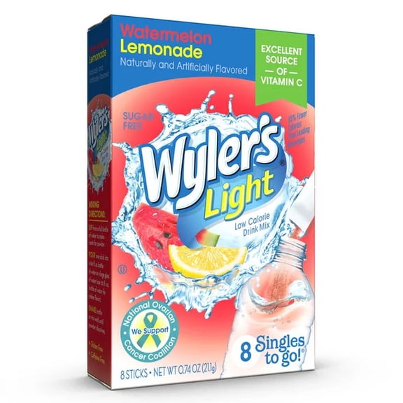 Wyler's Light Singles To Go Powder Drink Mix Zero Sugar Low-Calorie Watermelon Lemonade