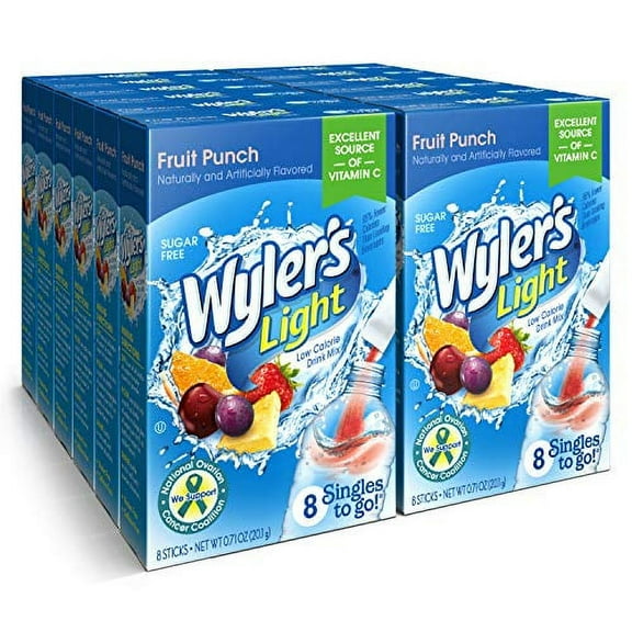 Wyler's Light Singles To Go Powder Packets, Water Drink Mix, Fruit Punch, 8 count/single serving (Pack of 12)