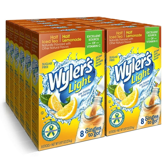 Wyler's Light Singles To Go Powder Packets, Water Drink Mix, Half Iced Tea / Half Lemonade, 96 Single Servings (Pack of 12)