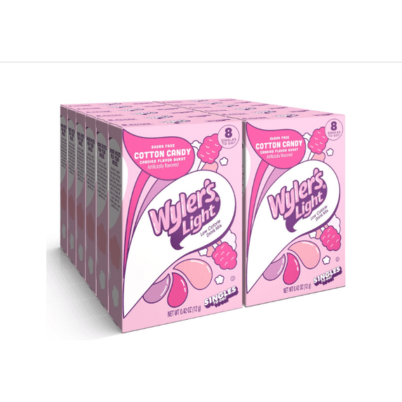 Wyler's Light Singles To Go Powder Packets, Water Drink Mix, Watertok Cotton Candy, 96 Servings, 8 Count x Pack of 12