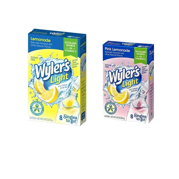 Wylers Light Singles-To-Go Sugar Free Drink Mix, Lemonade And Pink Lemonade, 8 CT 2 each (4 pack)