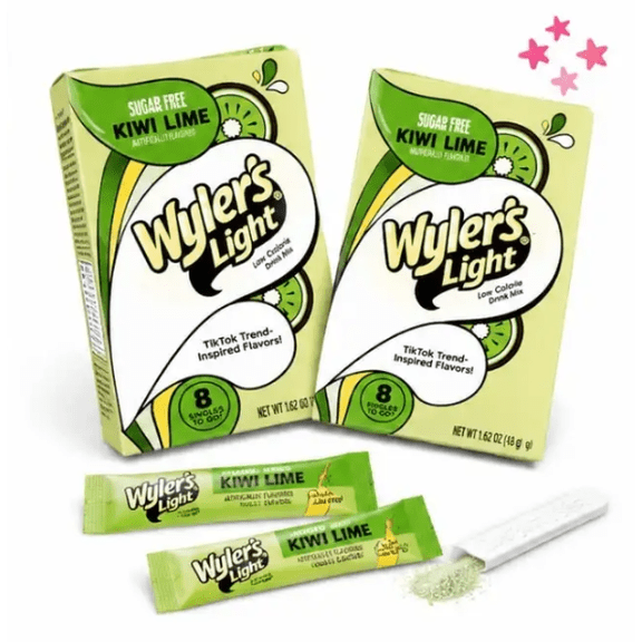 Wyler's Light Singles to Go Drink Mix, Kiwi Lime, Sugar Free, Low Calorie, 8 Sticks per Box, Pack of 2