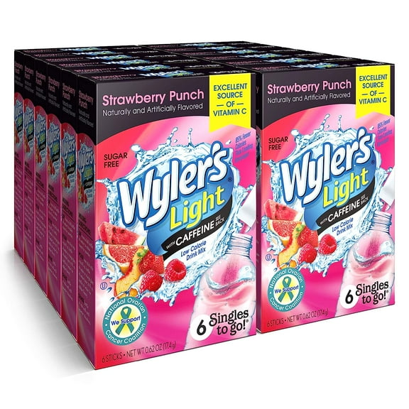 Wyler's Light Strawberry Punch with Caffeine Singles To Go Drink Mix, 0.62 oz (12-Pack)