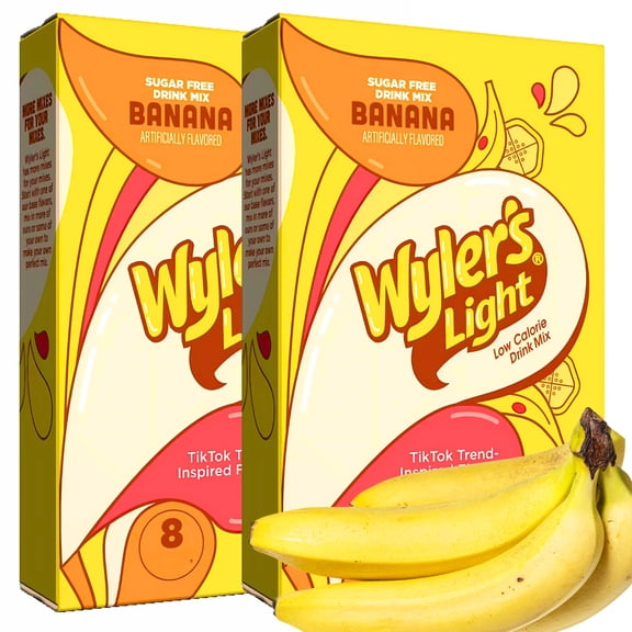 Wylers Light Sugar-Free Banana Singles Drink Mix Low-Calorie Powdered Beverage Sticks, 16 Count (2 Boxes of 8 Sticks)