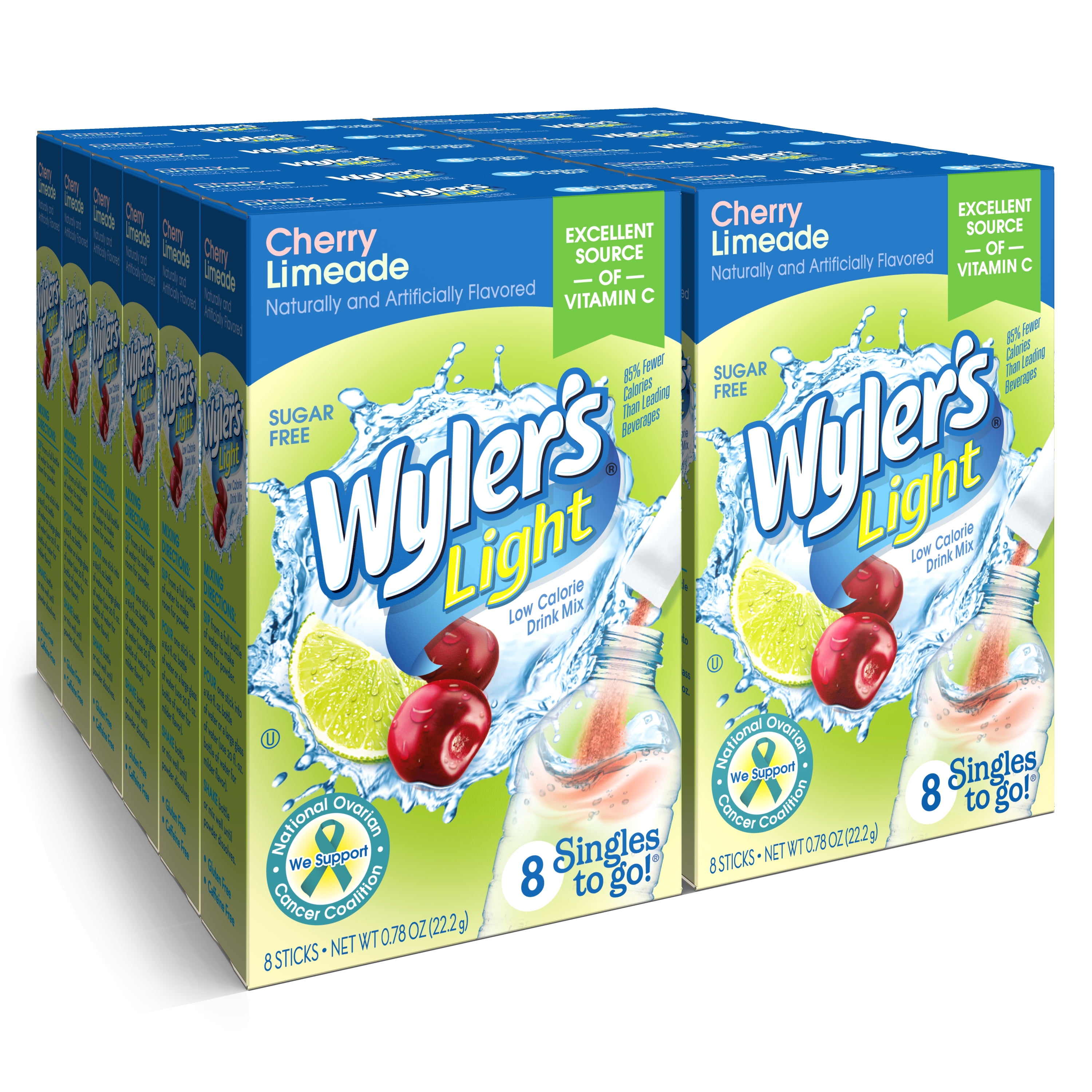 (12pack) Wyler's Light Sugar-Free Singles to Go Powdered Drink Mix, Cherry Limeade, 8 Count Packets