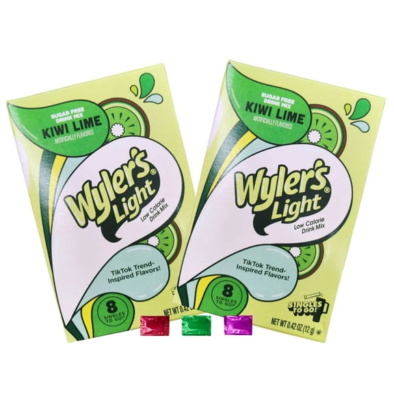 Wyler's Light Sugar Free Kiwi Lime Drink Mix Singles for Water Bottles, 16 Total Servings 2 Boxes, Low Calorie Summer Fruit Beverage with Snoep in Beperkte Oplage