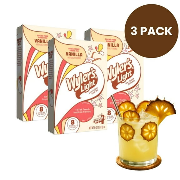 Wyler's Light Vanilla Sugar-Free Low Calorie Drink Mix, 8 Singles To Go Pack of 3 + BONUS Rodajas de Abacaxi Desidratado