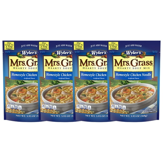 Wyler's Mrs Grass Home-style Chicken Noodle Hearty Soup Mix Pouch, 5.93 oz (Pack-4)