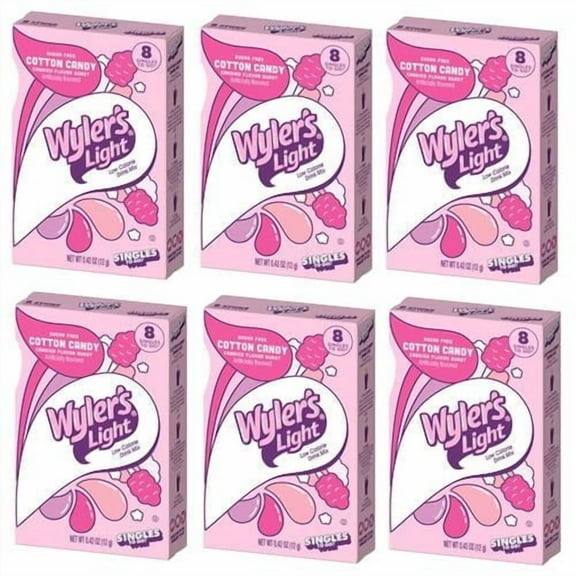 Wylers Light Cotton Candy Flavor - Pack Of 6-6 Per Box 36 Total Servings - Trend Inspired Flavor - Low Calorie Drink Mix - Perfect For Taking On The Go Package May Vary