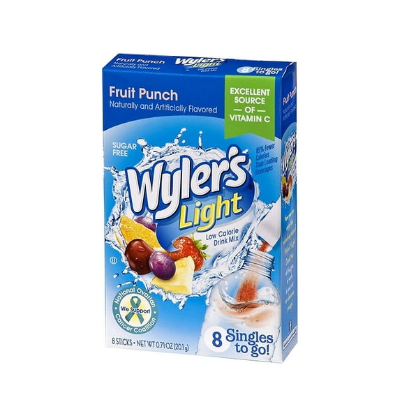 Wylers Light Singles To Go Powder Packets, Water Drink Mix, Fruit Punch, 8 Packets Per Box, 24 Total Packets (Pack Of 3) Packaing mayvary