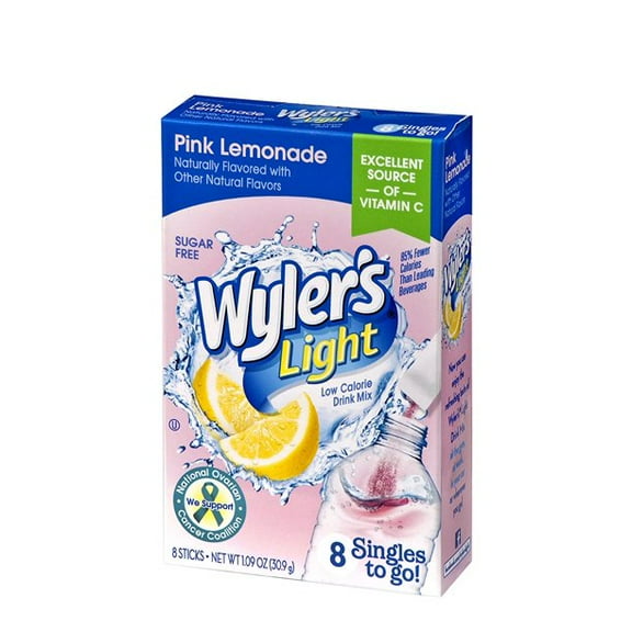 Wylers Light Singles To Go Powder Packets, Water Drink Mix, Pink Lemonade, 96 Single Servings (Pack of 12)