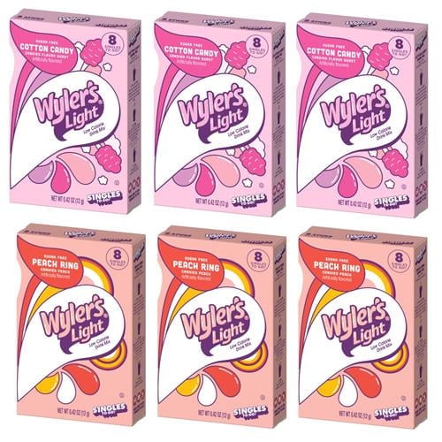 Wylers Light Variety Pack Peach Ring And Cotton Candy Flavor - Pack Of 6-3 Boxes Of Each Flavor 6 Per Box 36 Total Servings - Trend Inspired Flavor - Low Calorie Drink Package May Vary
