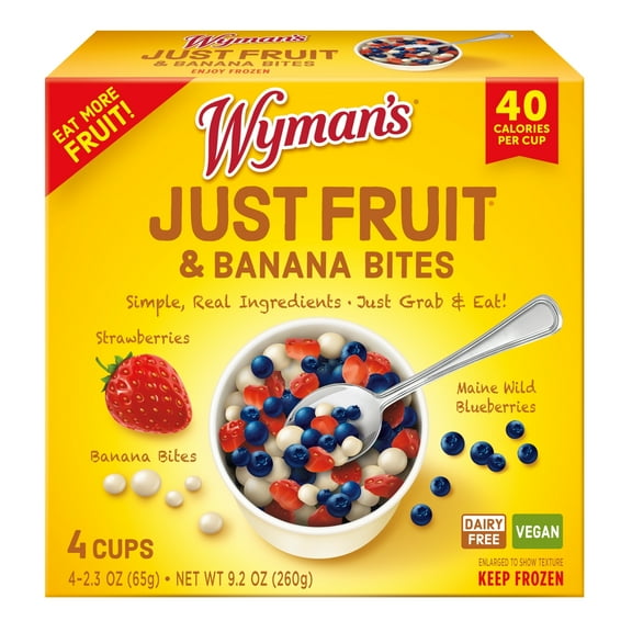 Wyman's Just Fruit & Banana Bites, 4 Pack of 2.3 oz Cups (Frozen)