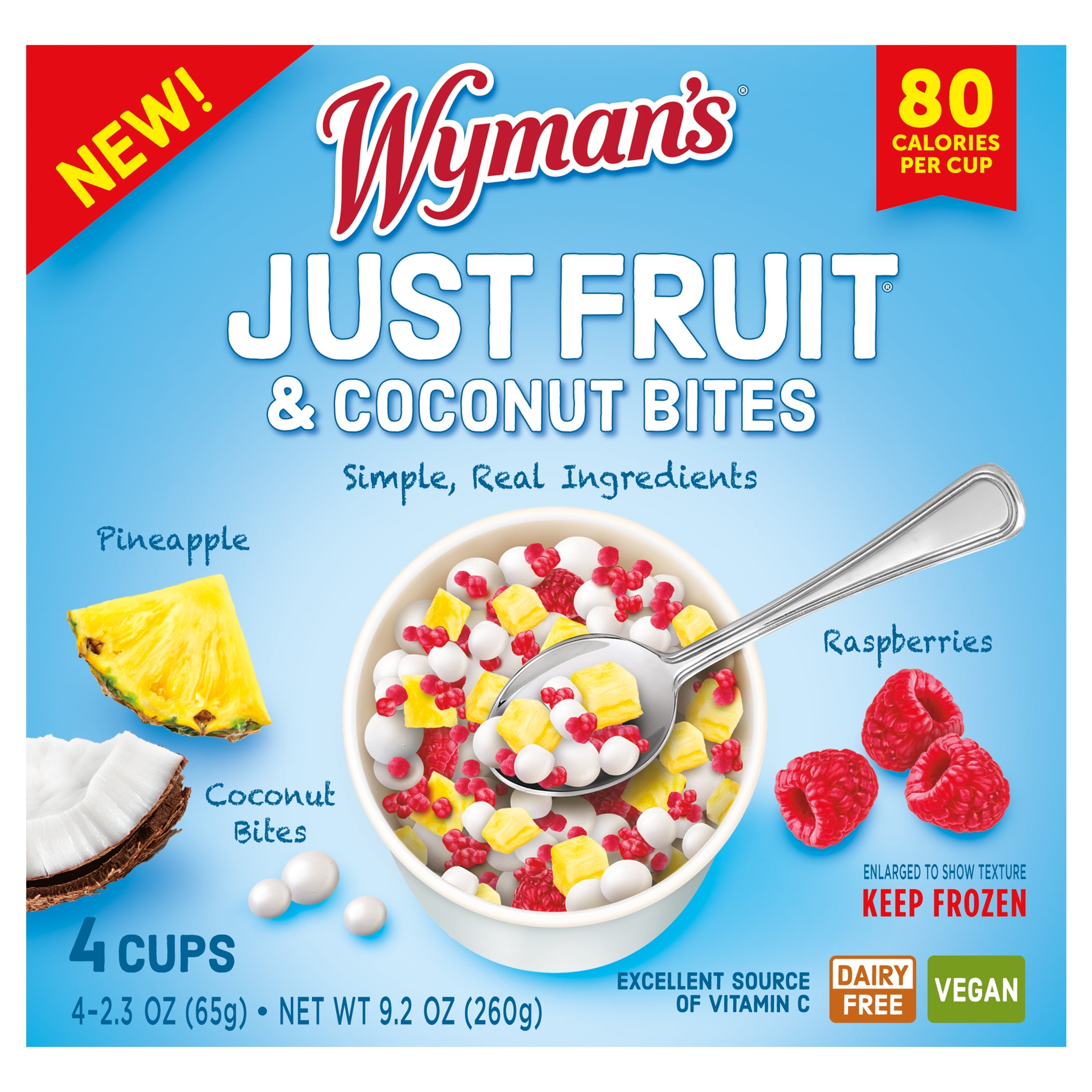 Wyman's Just Fruit & Coconut Bites with Pineapple and Raspberry, 4 Pack