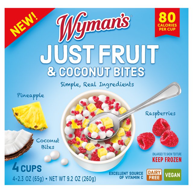 Wyman's Just Fruit & Coconut Bites with Pineapple and Raspberry, 4 Pack