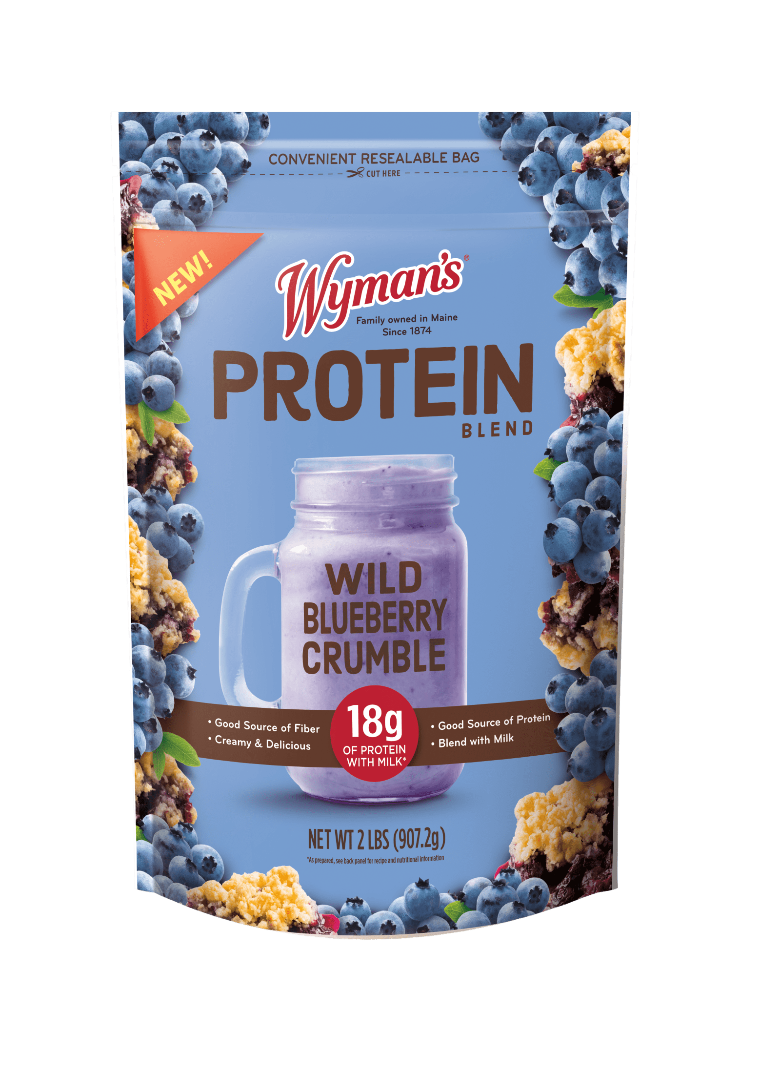 Wyman’s Protein Blend, Wild Blueberry Crumble, 2lb Bag (Frozen)