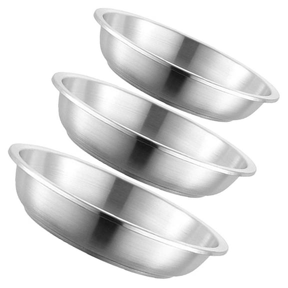 WynBing 3-Piece Stainless Steel Round Serving Plates Set, Metal Breakfast Dishes for Camping, Oven Cookware