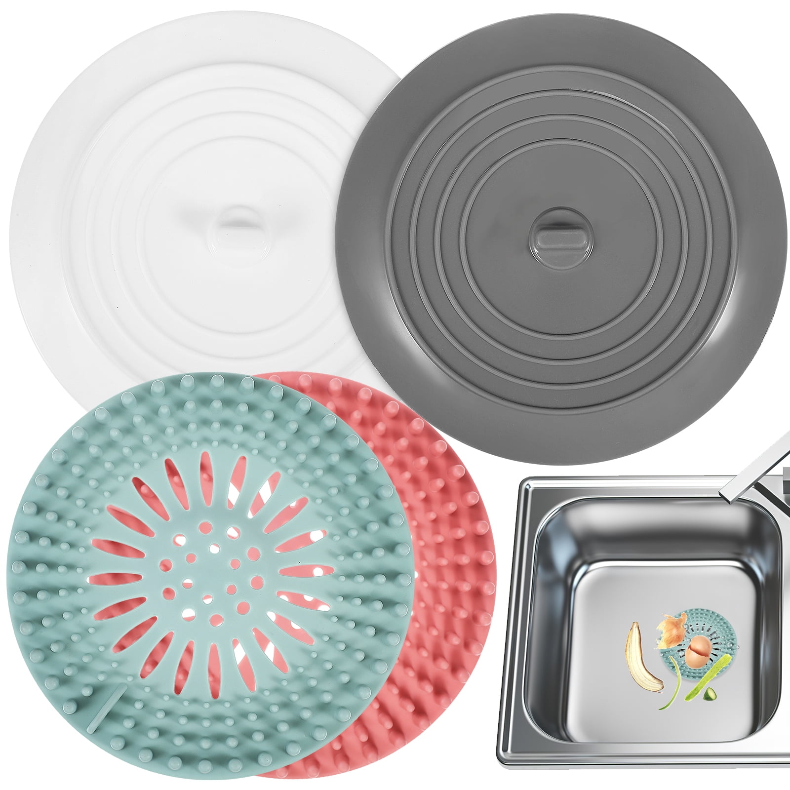 WynBing 4pcs Sink Strainers Stoppers Kit Bath Tub Stoppers Hair