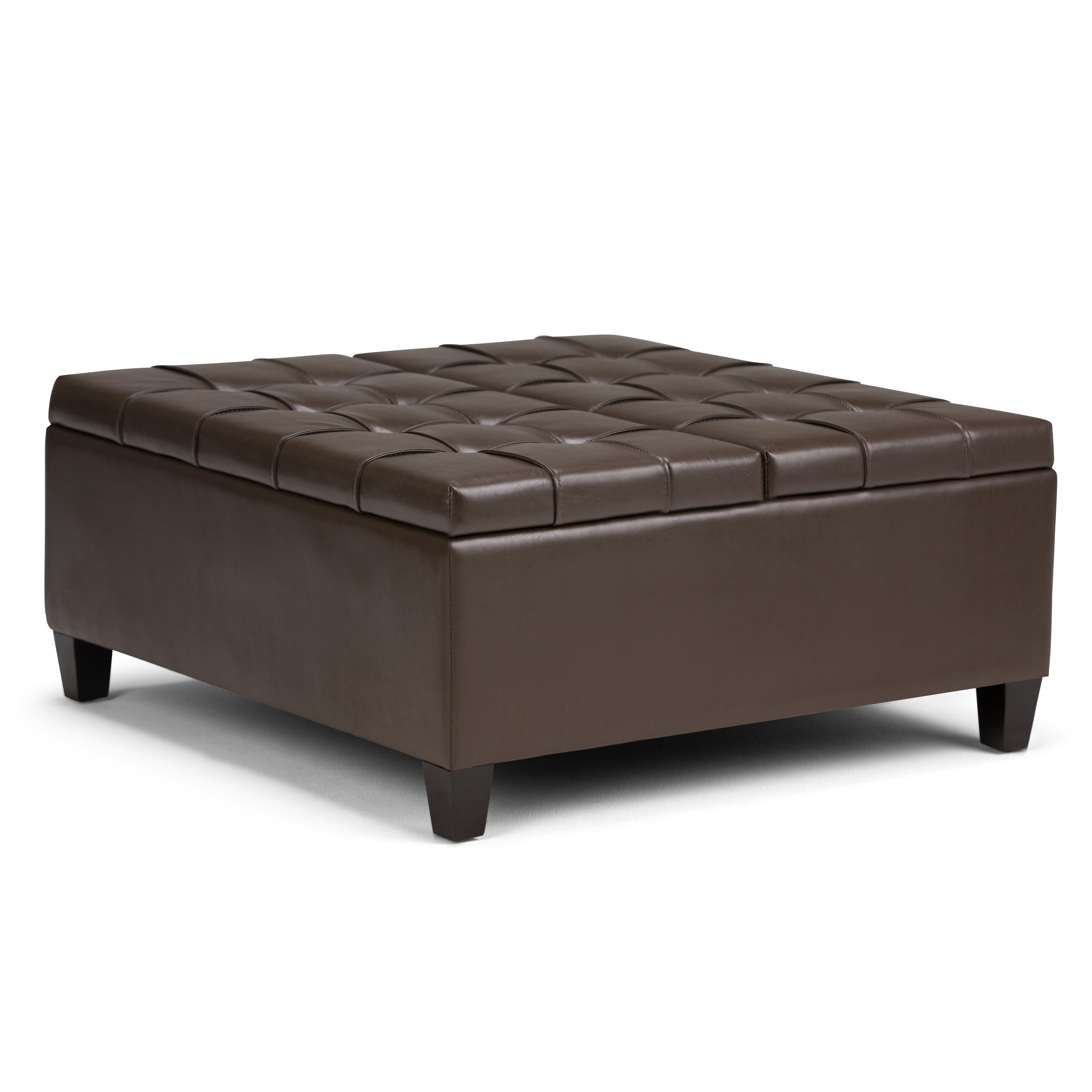 Elliot 36" Chocolate Brown Tufted Faux Leather Cocktail Ottoman