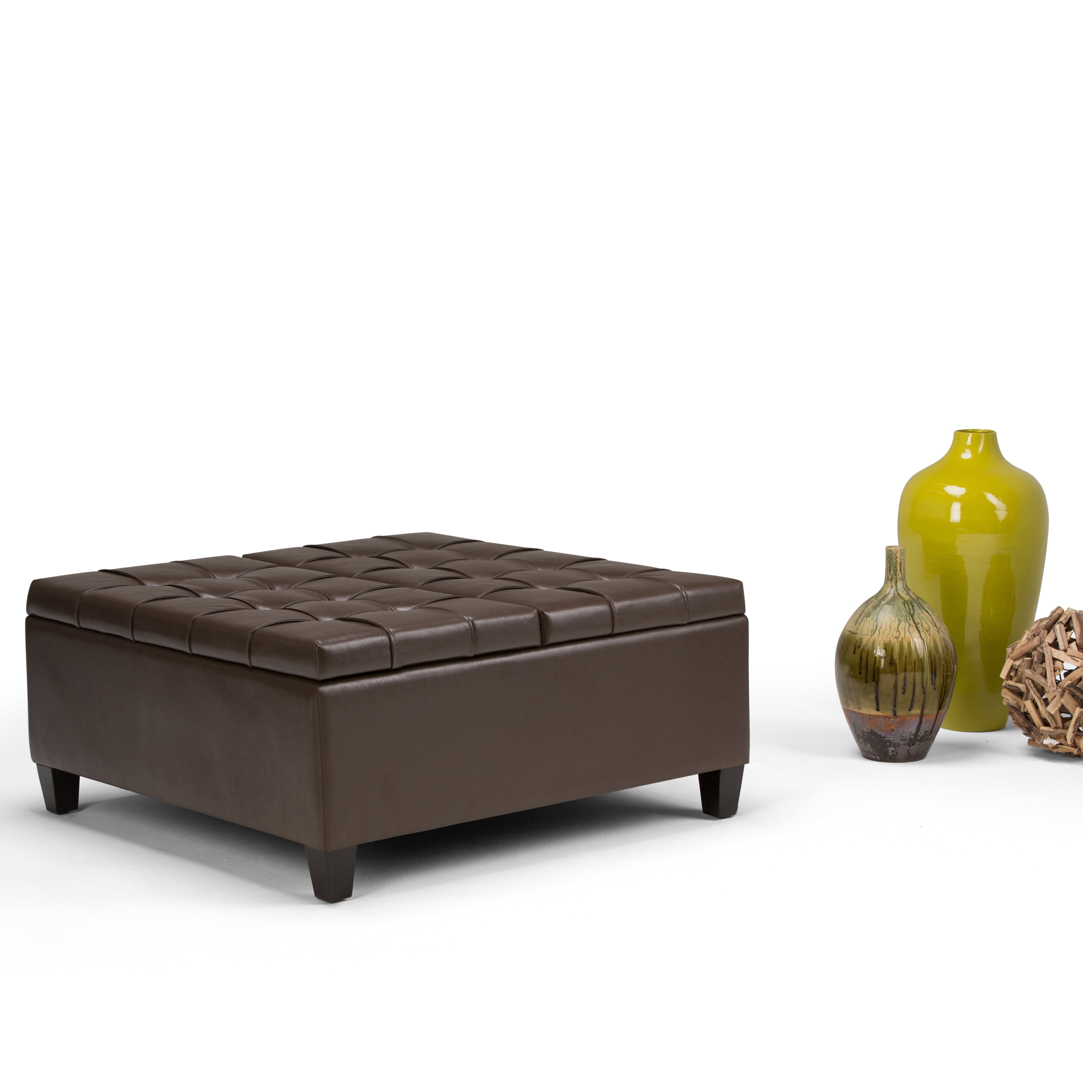 Elliot 36" Chocolate Brown Tufted Faux Leather Cocktail Ottoman