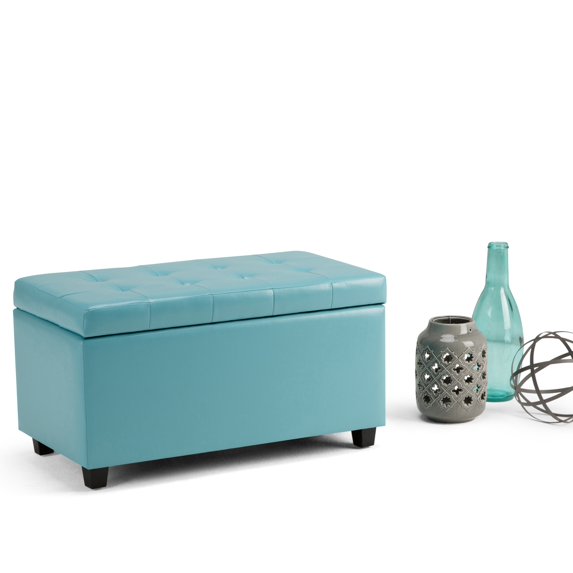 WyndenHall Essex 34-in. Wide Rectangular Storage Ottoman Soft Blue Faux Leather, Foam N/A Transitional, Casual Faux Leather