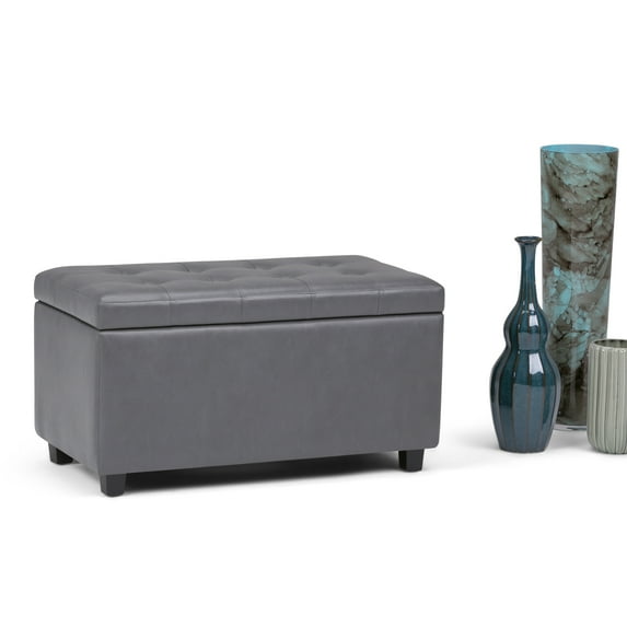 WyndenHall Essex 34-in. Wide Rectangular Storage Ottoman Stone Grey Foam,Faux Leather N/A Casual,Transitional Faux Leather
