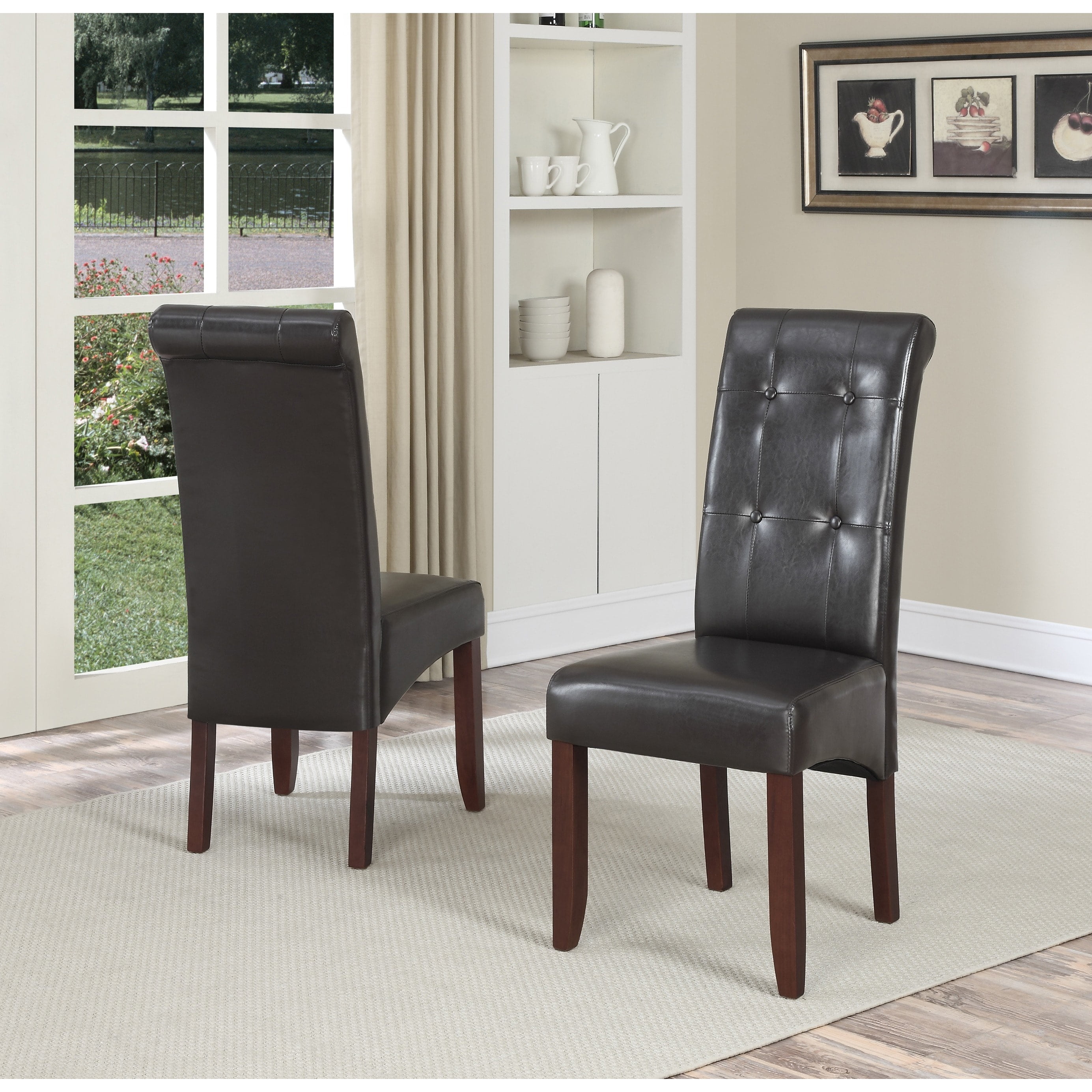 Dark Brown Faux Leather Tufted Parsons Side Chair Set