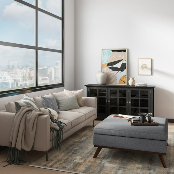 WyndenHall Ethan Mid Century Modern Table Ottoman Slate Grey 36"D x 36"W x 19.1"H Rubberwood,Faux Leather Square Faux Leather