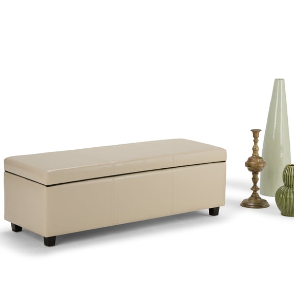 WyndenHall Franklin 48-in. Wide Contemporary Rectangular Storage Ottoman Satin Cream Faux Leather,Foam Faux Leather