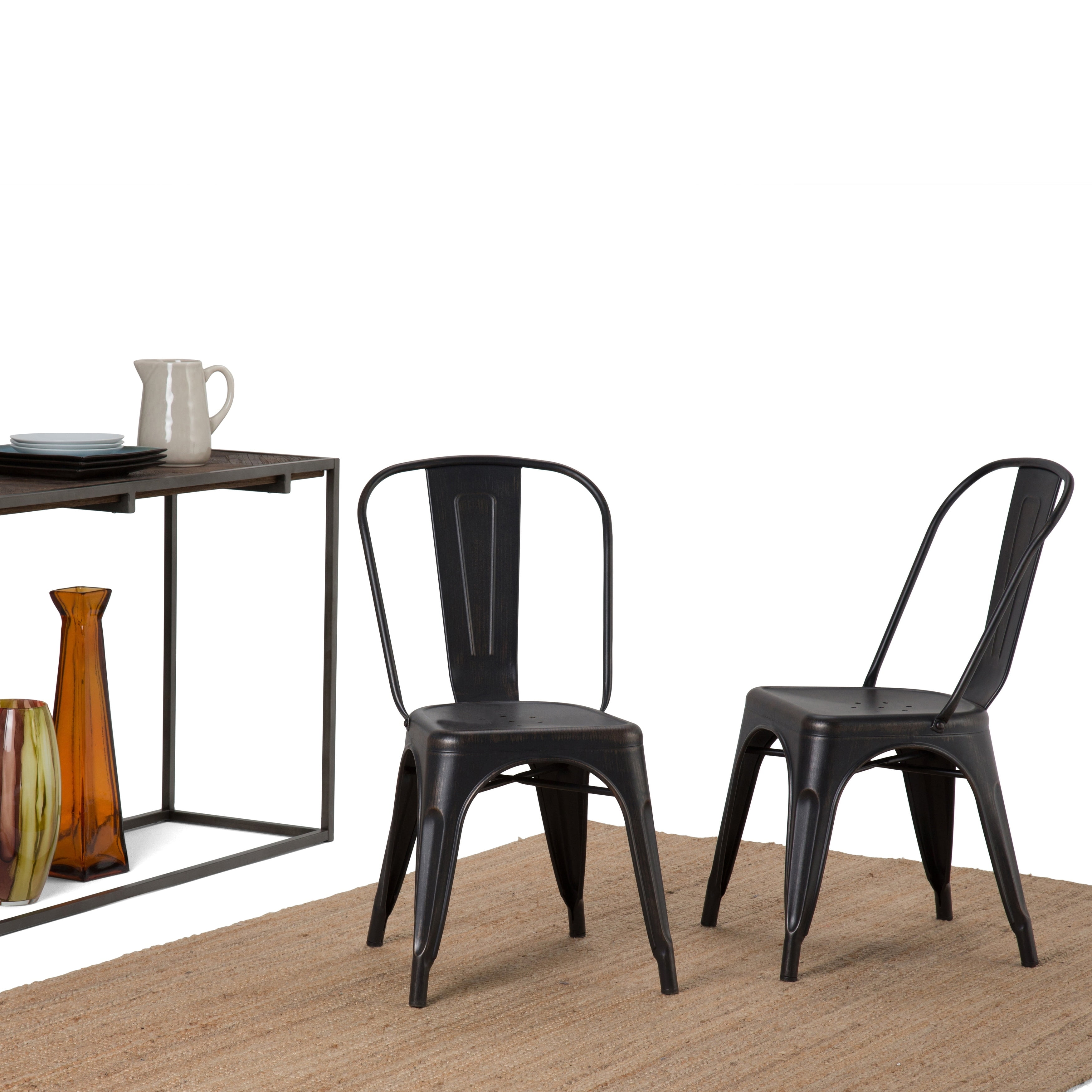 Freya Distressed Black Iron Industrial Dining Side Chair Set