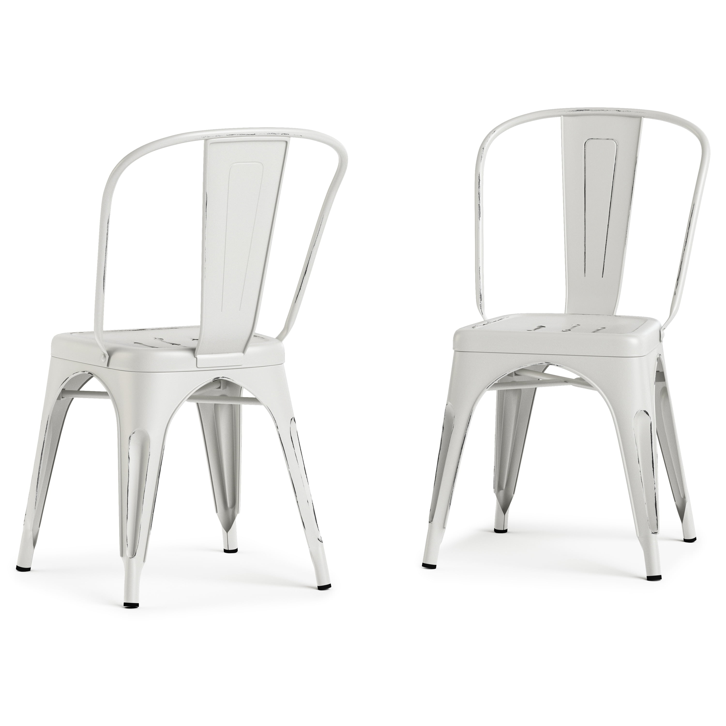 Freya Distressed White Metal Industrial Side Chair Set