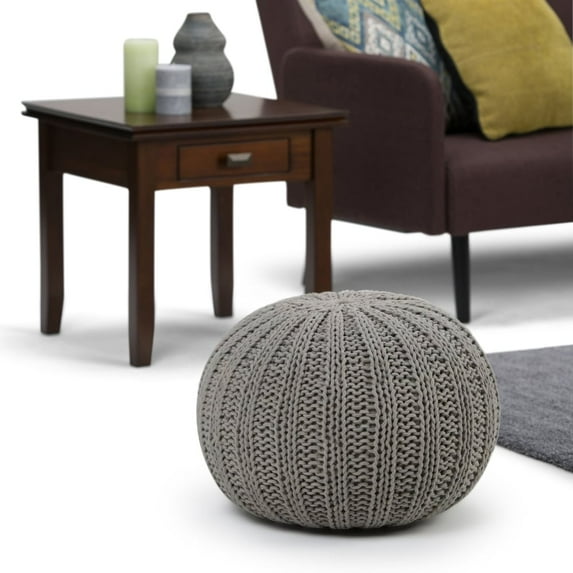 WyndenHall Grandville Boho Round Hand Knit Pouf Dove Grey