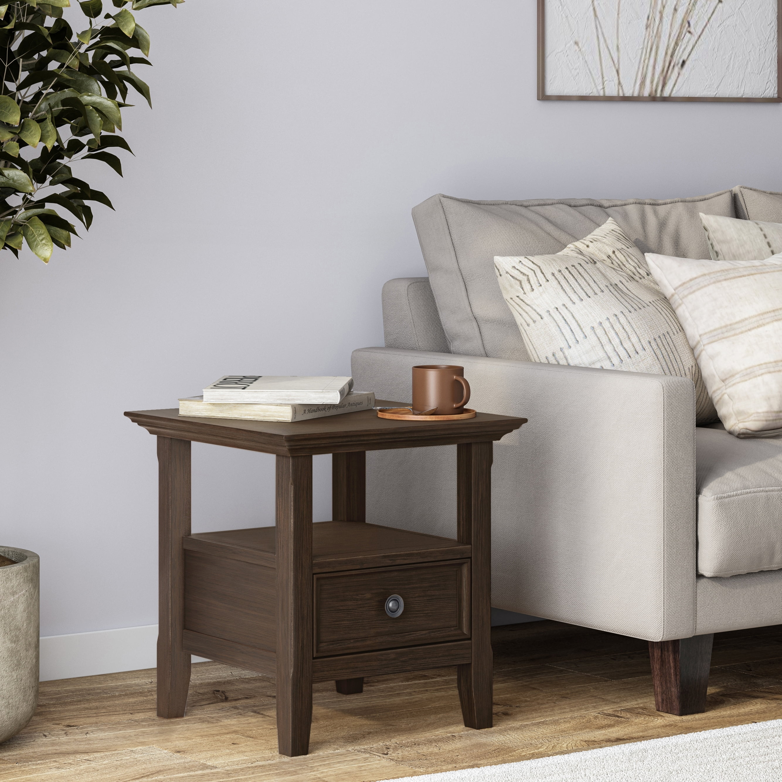 WyndenHall Halifax Solid Wood 19 inch Square End Table 19 inch wide Farmhouse Brown Stained Bronze Finish