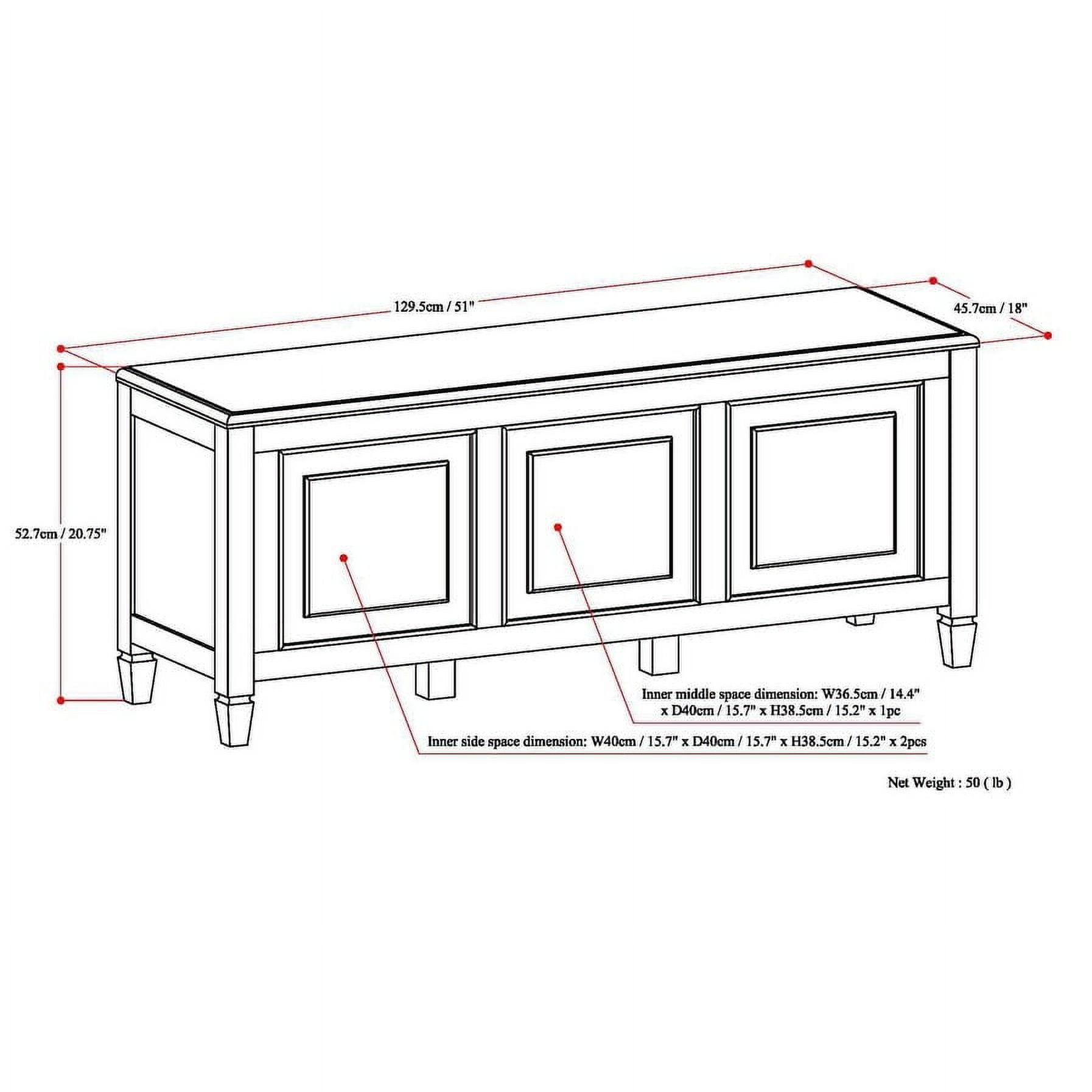 WyndenHall Hampshire SOLID WOOD 51 inch Wide Traditional Storage Bench Trunk 51 W x 18 D x 20.75 H Natural Aged Brown Vintage